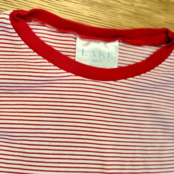 Lake Pajamas Set Kids Size 6 Small Christmas Red and White Striped Long Sleeve - Picture 2 of 5